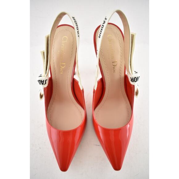 Dior J'adior Red Patent White Black Ribbon Logo Slingback Pump Sandal Heel 36 - Picture 7 of 13